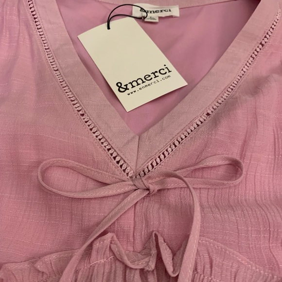 Pretty pink top, L, empire waist, ruffle and open work trim details. 23” long. - Picture 7 of 8